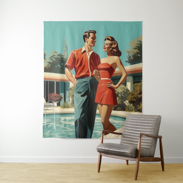 Tapete De Parede Casal dos anos 50 na piscina (In Situ)