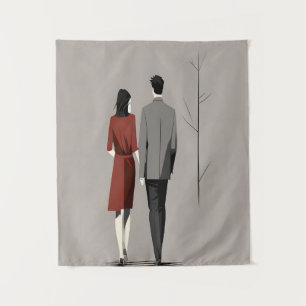 Tapete De Parede Casal Minimalista Caminhando Juntos Arte Moderna e