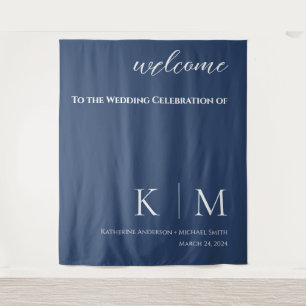 Tapete De Parede Casamento Azul Escuro e Branco-