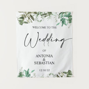 Tapete De Parede Casamento Bem-vindo com Vegetação Elegante