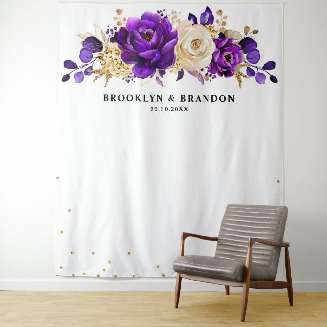 Tapete De Parede Casamento Botânico Floral Roxo Real Dourado (In Situ)