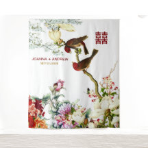 Casamento Chinês de Flores e Pássaros Florescendo 