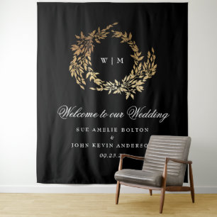 Tapete De Parede Casamento clássico de crest preto monograma tradic
