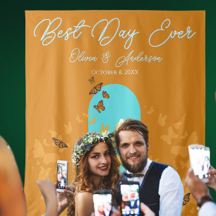 Tapete De Parede Casamento com Borboleta Monarca de Aqua Dourada no