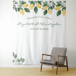 Tapete De Parede Casamento com Fundo Botânico de Limão em Aquarela