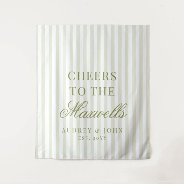 Tapete De Parede Casamento com Letra Script e Listras Verde e Branc (Frente)