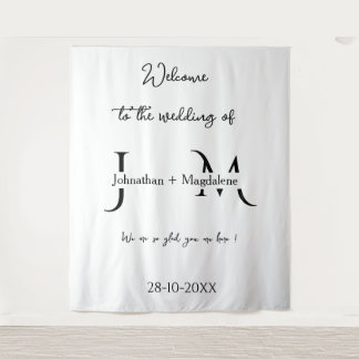 Tapete De Parede Casamento com Monograma Preto e Branco Elegante De
