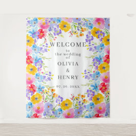 Tapete De Parede Casamento de Boas-vindas das Flores de Aquarelas V