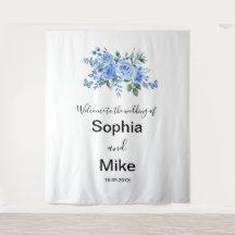 Casamento de Flores e Borboletas em Aquarela Azul