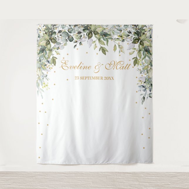 Tapete De Parede Casamento de folhas de eucalipto folhagem boho gre (Frente)