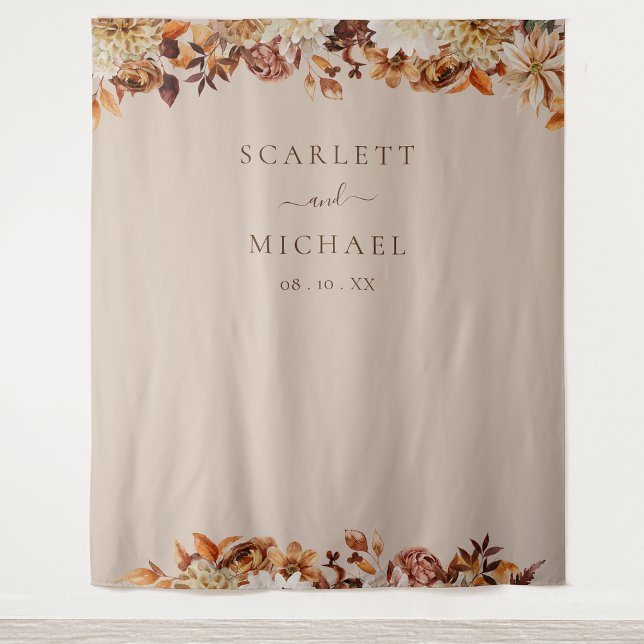 Tapete De Parede Casamento de Folhas Elegantes (Elegant Autumn Copper  Leaves Floral Wedding Tapestry by Painted Paperie
)