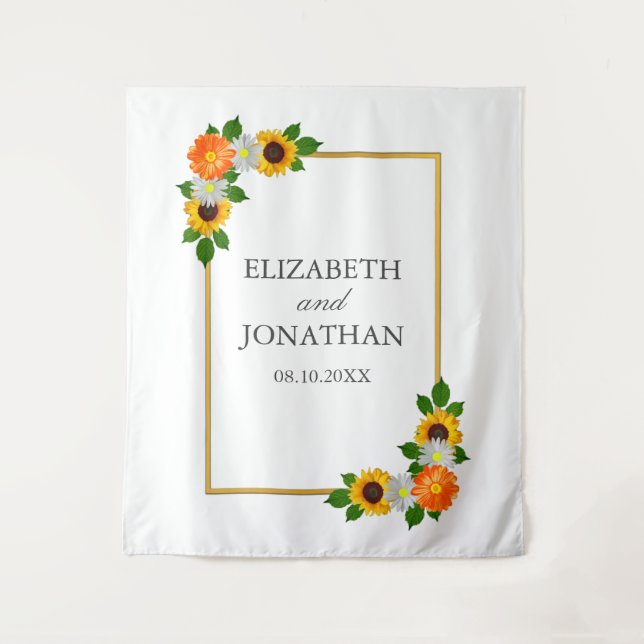 Tapete De Parede Casamento de Frame Dourado Floral (Frente)