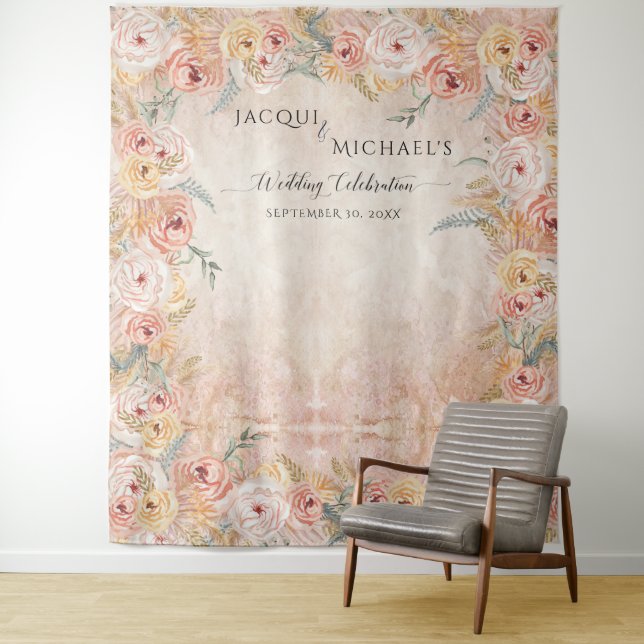Tapete De Parede Casamento de Madeira Rústica com Floral Boho Blush (In Situ)