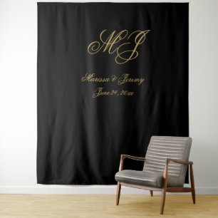 Tapete De Parede Casamento de Monograma de Script Dourado Preto Ele