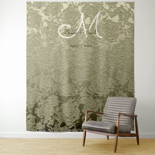 Tapete De Parede Casamento do monograma verde de marfim de sábado f (In Situ)