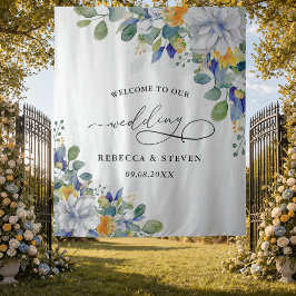 Tapete De Parede Casamento em aquarela floral elegante em amarelo e