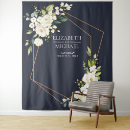 Tapete De Parede Casamento Floral Azul Branco Geométrico Cobre