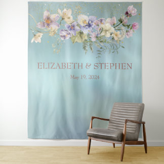 Tapete De Parede Casamento Floral Azul Elegante