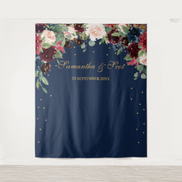 Tapete De Parede Casamento floral boho rosa borgonha e azul naval