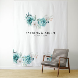 Tapete De Parede Casamento Floral Branco Verde Esmeralda Empoeirado