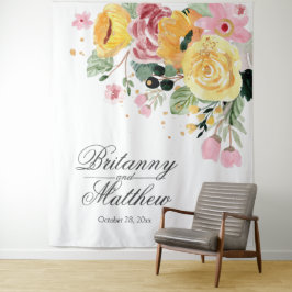 Tapete De Parede Casamento Floral com Aquarela Personalizado Elegan