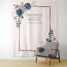 Tapete De Parede Casamento Floral Cor-de-Rosa Azul, Dourada Marinho