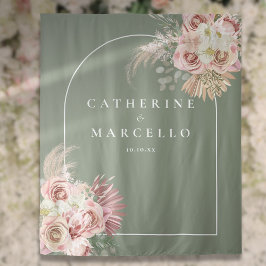Tapete De Parede Casamento Floral de Grama de Pampas Boho Verde Sal