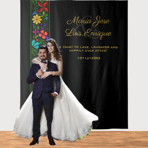 Tapete De Parede Casamento Floral Dourado de Latim Preto Elegante