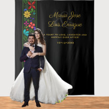 Casamento Floral Dourado de Latim Preto Elegante