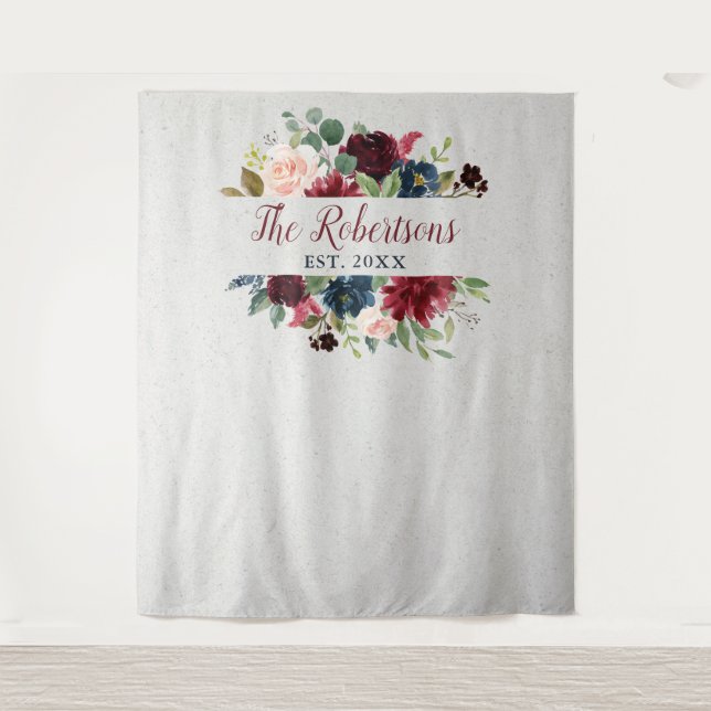 Tapete De Parede Casamento Floral Marsala & Navy Personalizado para (Frente)