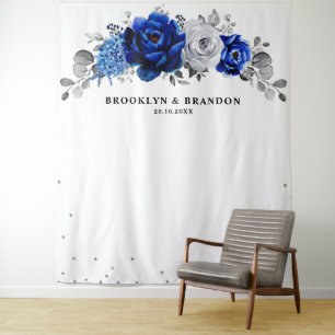 Tapete De Parede Casamento Floral Metálico Real Azul-prateado
