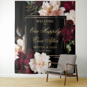 Tapete De Parede Casamento Floral Preto com Rubor Borgonha Sombrio