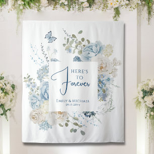 Tapete De Parede Casamento Floral Romântico de Molas Azuis Azuis
