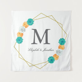 Tapete De Parede Casamento Geométrico Floral Laranja Turquesa
