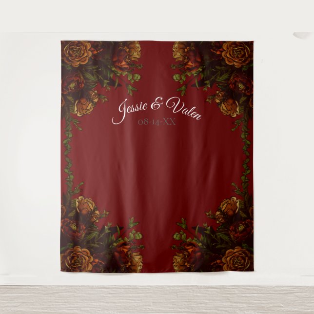Tapete De Parede Casamento Gótico Elegante de Outono Laranja Rústic (Frente)