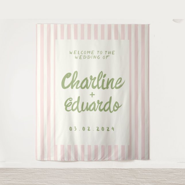 Tapete De Parede Casamento Listrado em Pastel Retro  (Frente)