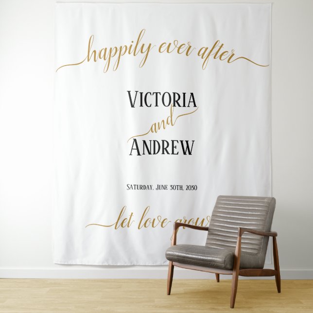 Tapete De Parede Casamento Minimalista Moderno com Letra Dourada Pr (In Situ)