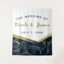 Tapete De Parede Casamento Moderno Chic Azul Marinho Branco e Doura