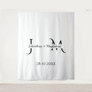 Tapete De Parede Casamento Monograma Minimalista Preto e Branco
