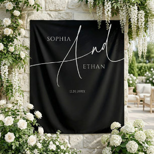 Tapete De Parede Casamento Negro da Caligrafia de Script Minimalist