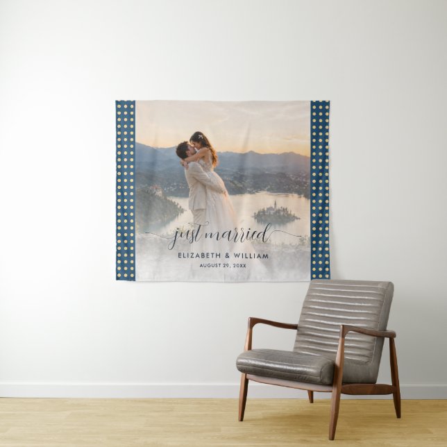 Tapete De Parede Casamento personalizado com bolinhas douradas e az (In Situ (Horizontal))