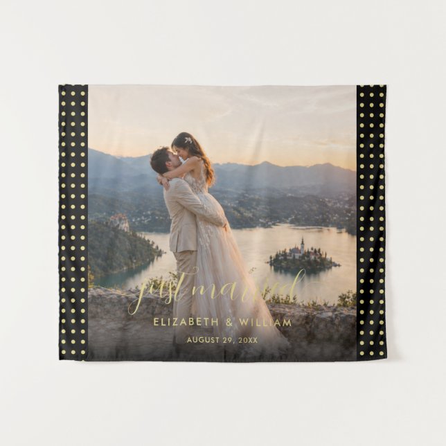 Tapete De Parede Casamento personalizado com bolinhas douradas e pr (Frente (Horizontal))
