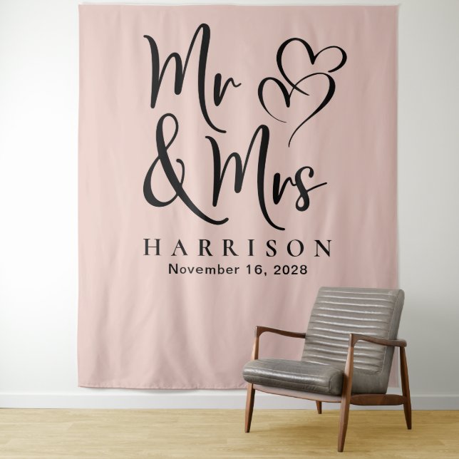 Tapete De Parede Casamento Rosa Bege Sr e Sra (In Situ)