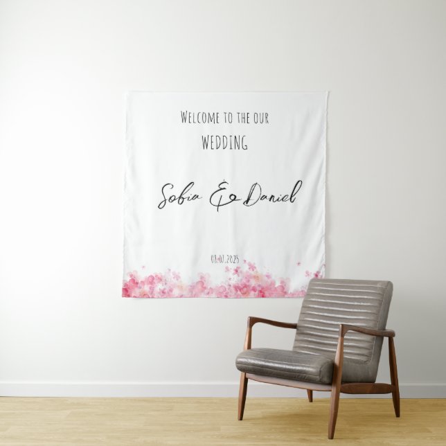 Tapete De Parede Casamento rústico em aquarela de flor rosa (In Situ)