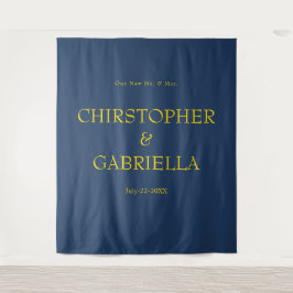 Tapete De Parede Casamento Simples Formal Azul Marinho e Dourado