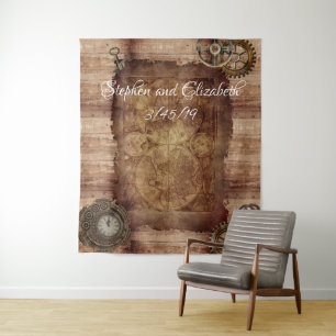 Tapete De Parede Casamento Steampunk Antigo Mapa Vitoriano Engrenag