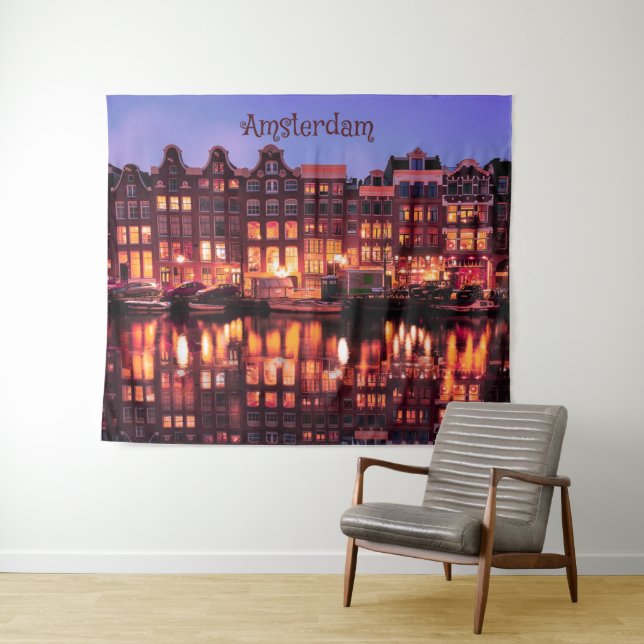 Tapete De Parede Casas de Linha de Amsterdã no Canal (In Situ (Horizontal))