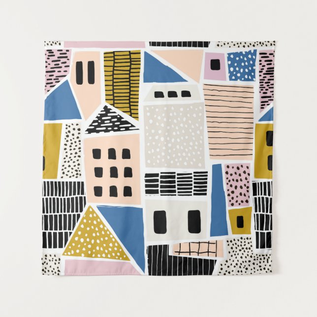 Tapete De Parede Casas Desenhadas Mão Abstrato (Frente)