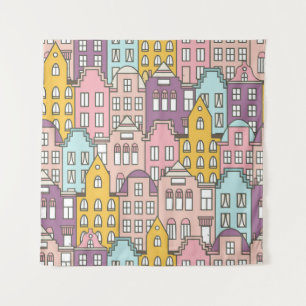 Tapete De Parede Casas dos Países Baixos desenhadas à mão