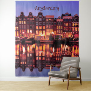 Tapete De Parede Casas em Fila em Amsterdam no Canal